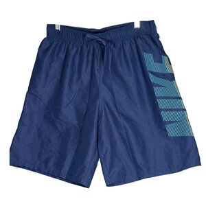 Nike Men's  Blue 9" Volley Swim Trunks Shorts Logo Print Size M